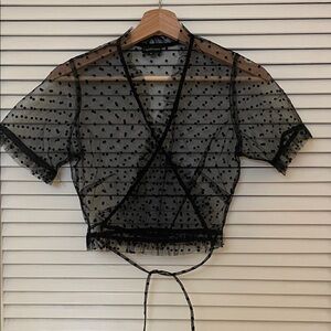 Chic Black Sheer Wrap Blouse